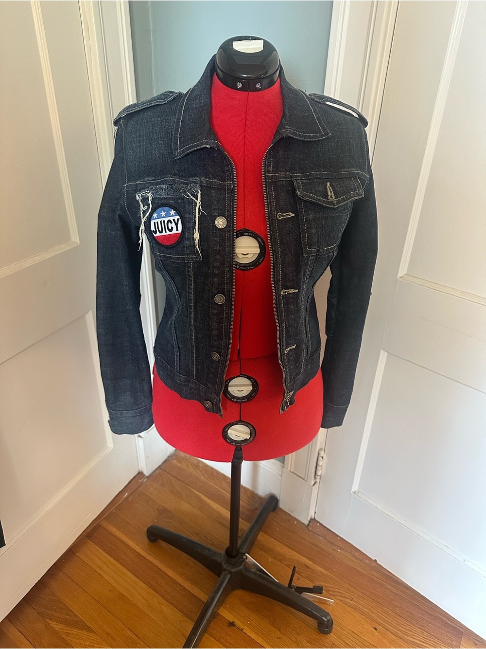 Juicy Couture dark blue Denim Jacket with Red, White & Blue Patch